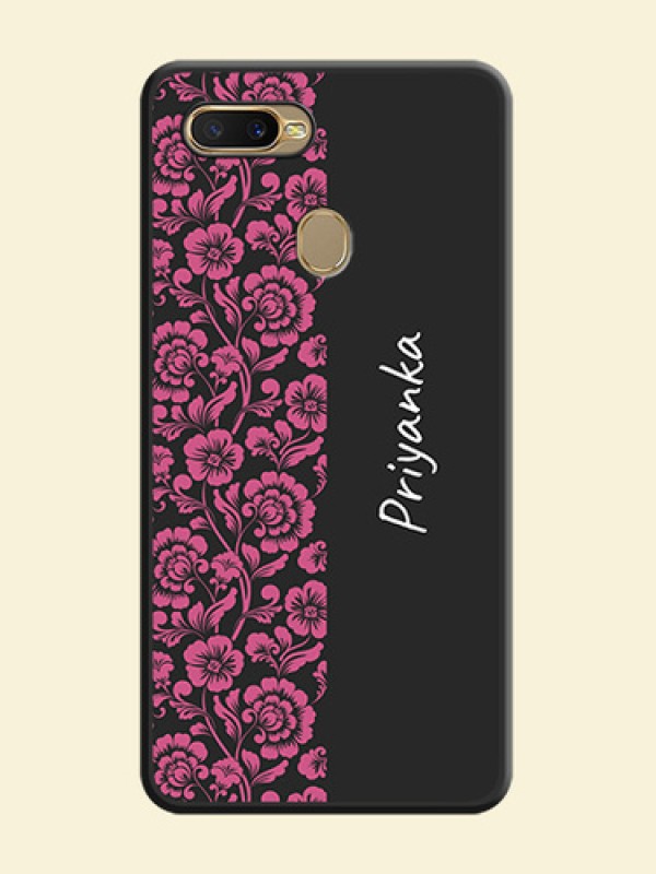 Pink Floral Pattern Design With Custom Text On Space Black Personalized Soft Matte Phone Covers -Oppo A5S