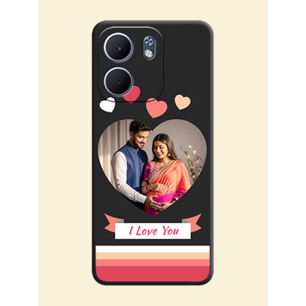 Love Shaped Photo with Colorful Stripes On Space Black Custom Soft Matte Mobile Back Cover - Oppo A5X 4G Love Shaped Photo with Colorful Stripes On Space Black Custom Soft Matte Mobile Back Cover - Oppo A5X 4G