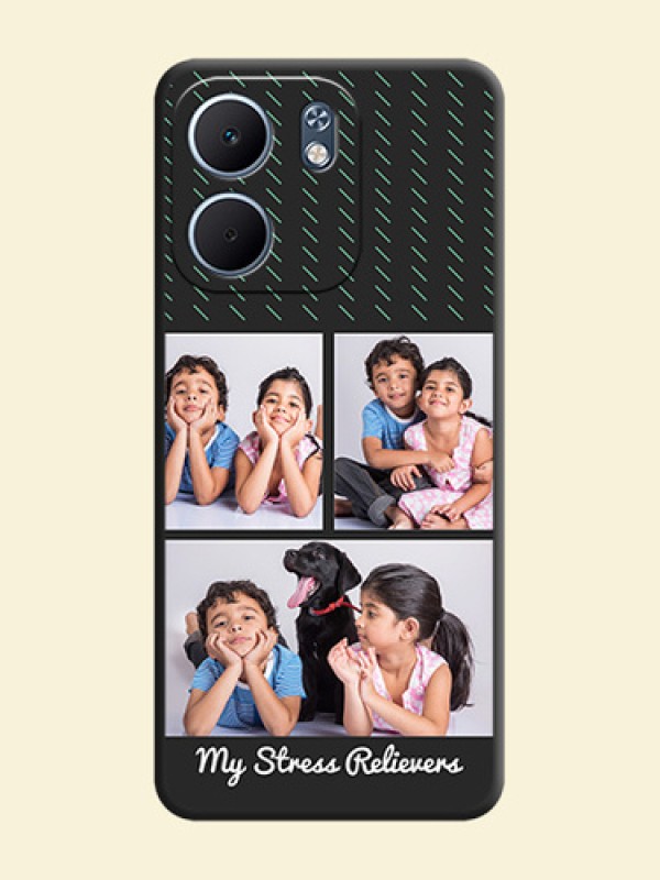 Cross Dotted Pattern with 2 Image Holder On Space Black Custom Soft Matte Mobile Back Cover - Oppo A5X 4G