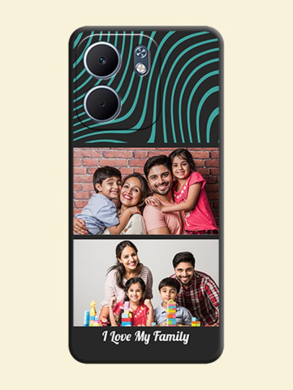 Wave Pattern with 2 Image Holder On Space Black Custom Soft Matte Mobile Back Cover - Oppo A5X 4G