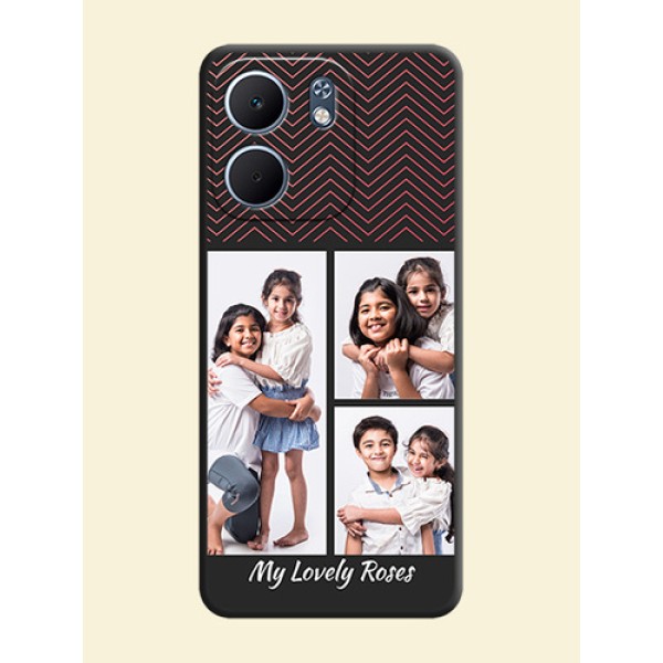 Wave Pattern with 3 Image Holder On Space Black Custom Soft Matte Mobile Back Cover - Oppo A5X 4G Wave Pattern with 3 Image Holder On Space Black Custom Soft Matte Mobile Back Cover - Oppo A5X 4G