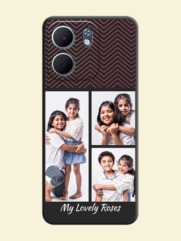 Wave Pattern with 3 Image Holder On Space Black Custom Soft Matte Mobile Back Cover - Oppo A5X 4G