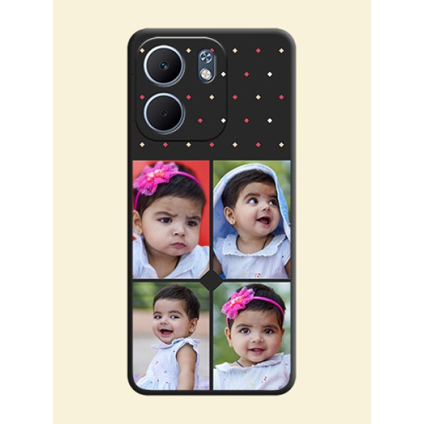Multicolor Dotted Pattern with 4 Image Holder On Space Black Custom Soft Matte Mobile Back Cover - Oppo A5X 4G Multicolor Dotted Pattern with 4 Image Holder On Space Black Custom Soft Matte Mobile Back Cover - Oppo A5X 4G