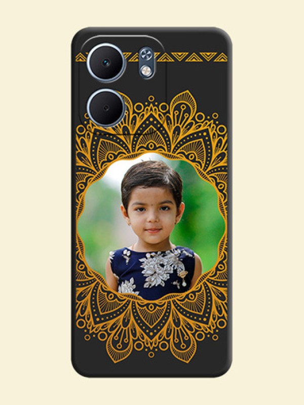 Round Image with Floral Design On Space Black Custom Soft Matte Mobile Back Cover - Oppo A5X 4G