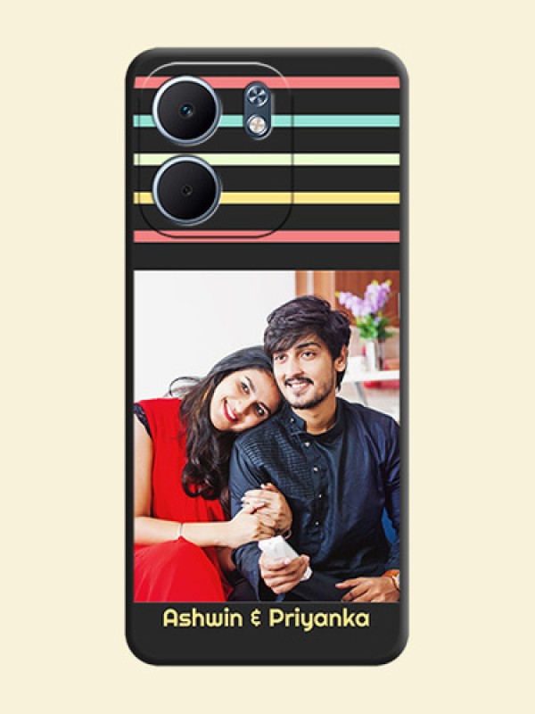 Color Stripes with Photo and Text on Photo On Space Black Custom Soft Matte Mobile Back Cover - Oppo A5X 4G