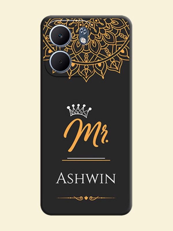 Mr Name with Floral Design On Space Black Custom Soft Matte Mobile Back Cover - Oppo A5X 4G