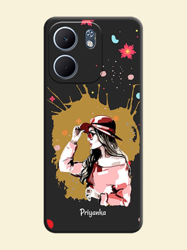 Mordern Lady With Color Splash Background With Custom Text On Space Black Custom Soft Matte Mobile Back Cover - Oppo A5X 4G