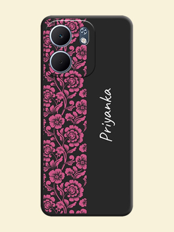 Pink Floral Pattern Design With Custom Text On Space Black Custom Soft Matte Mobile Back Cover - Oppo A5X 4G