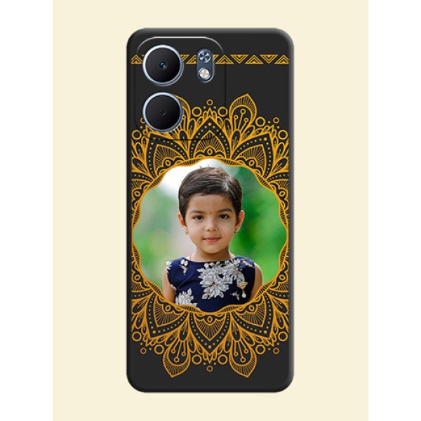 Round Image with Floral Design On Space Black Custom Soft Matte Mobile Back Cover - Oppo A5x 5G Round Image with Floral Design On Space Black Custom Soft Matte Mobile Back Cover - Oppo A5x 5G