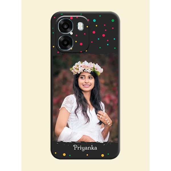 Multicolor Dotted Pattern with Text On Space Black Custom Soft Matte Mobile Back Cover - Oppo A6 5G Multicolor Dotted Pattern with Text On Space Black Custom Soft Matte Mobile Back Cover - Oppo A6 5G