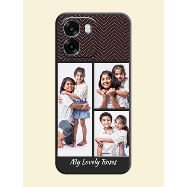Wave Pattern with 3 Image Holder On Space Black Custom Soft Matte Mobile Back Cover - Oppo A6 5G Wave Pattern with 3 Image Holder On Space Black Custom Soft Matte Mobile Back Cover - Oppo A6 5G