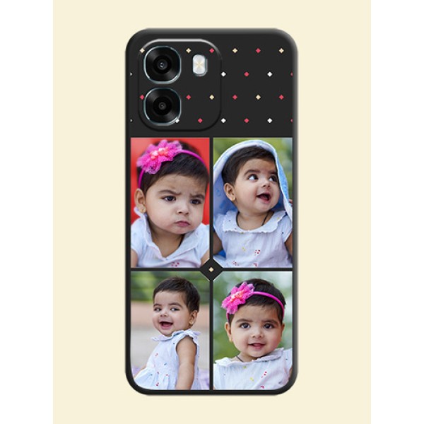 Multicolor Dotted Pattern with 4 Image Holder On Space Black Custom Soft Matte Mobile Back Cover - Oppo A6 5G Multicolor Dotted Pattern with 4 Image Holder On Space Black Custom Soft Matte Mobile Back Cover - Oppo A6 5G
