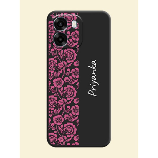 Pink Floral Pattern Design With Custom Text On Space Black Custom Soft Matte Mobile Back Cover - Oppo A6 5G Pink Floral Pattern Design With Custom Text On Space Black Custom Soft Matte Mobile Back Cover - Oppo A6 5G