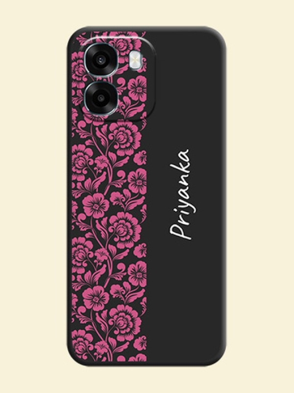 Pink Floral Pattern Design With Custom Text On Space Black Custom Soft Matte Mobile Back Cover - Oppo A6 5G