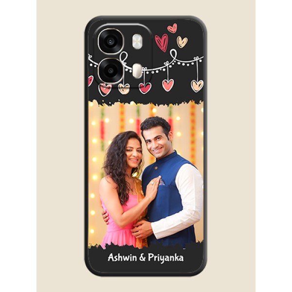 Pink Love Hangings with Name On Space Black Custom Soft Matte Mobile Back Cover - Oppo A6 Pro 5G Pink Love Hangings with Name On Space Black Custom Soft Matte Mobile Back Cover - Oppo A6 Pro 5G