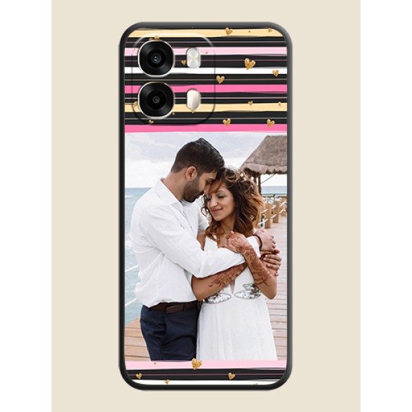 Multicolor Lines and Golden Love Symbols Design on Photo On Space Black Custom Soft Matte Mobile Back Cover - Oppo A6 Pro 5G