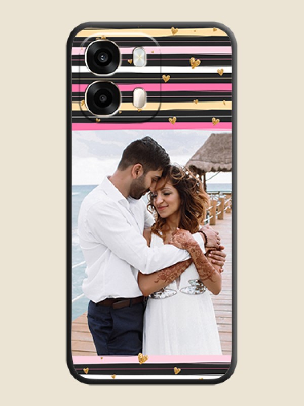 Multicolor Lines and Golden Love Symbols Design on Photo On Space Black Custom Soft Matte Mobile Back Cover - Oppo A6 Pro 5G