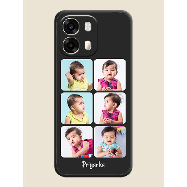 Floral Art with 6 Image Holder on Photo On Space Black Custom Soft Matte Mobile Back Cover - Oppo A6 Pro 5G Floral Art with 6 Image Holder on Photo On Space Black Custom Soft Matte Mobile Back Cover - Oppo A6 Pro 5G