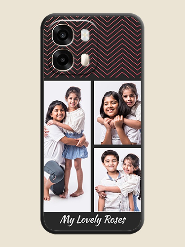 Wave Pattern with 3 Image Holder On Space Black Custom Soft Matte Mobile Back Cover - Oppo A6 Pro 5G