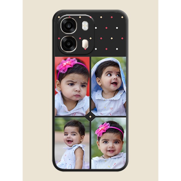 Multicolor Dotted Pattern with 4 Image Holder On Space Black Custom Soft Matte Mobile Back Cover - Oppo A6 Pro 5G Multicolor Dotted Pattern with 4 Image Holder On Space Black Custom Soft Matte Mobile Back Cover - Oppo A6 Pro 5G