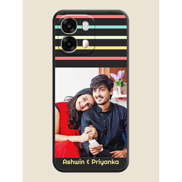 Color Stripes with Photo and Text on Photo On Space Black Custom Soft Matte Mobile Back Cover - Oppo A6 Pro 5G Color Stripes with Photo and Text on Photo On Space Black Custom Soft Matte Mobile Back Cover - Oppo A6 Pro 5G
