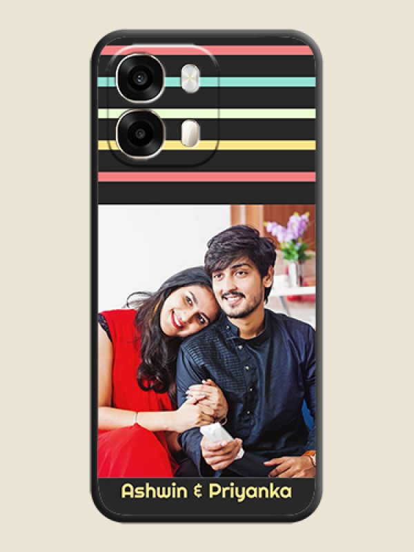Color Stripes with Photo and Text on Photo On Space Black Custom Soft Matte Mobile Back Cover - Oppo A6 Pro 5G