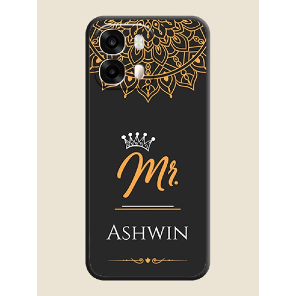 Mr Name with Floral Design On Space Black Custom Soft Matte Mobile Back Cover - Oppo A6 Pro 5G Mr Name with Floral Design On Space Black Custom Soft Matte Mobile Back Cover - Oppo A6 Pro 5G