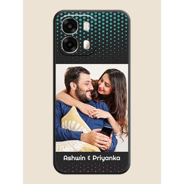 Faded Dots with Grunge Photo Frame and Text On Space Black Custom Soft Matte Mobile Back Cover - Oppo A6 Pro 5G Faded Dots with Grunge Photo Frame and Text On Space Black Custom Soft Matte Mobile Back Cover - Oppo A6 Pro 5G