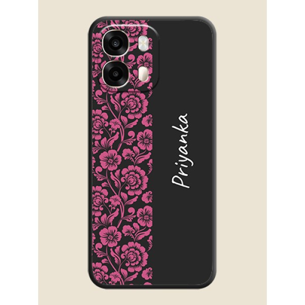 Pink Floral Pattern Design With Custom Text On Space Black Custom Soft Matte Mobile Back Cover - Oppo A6 Pro 5G Pink Floral Pattern Design With Custom Text On Space Black Custom Soft Matte Mobile Back Cover - Oppo A6 Pro 5G