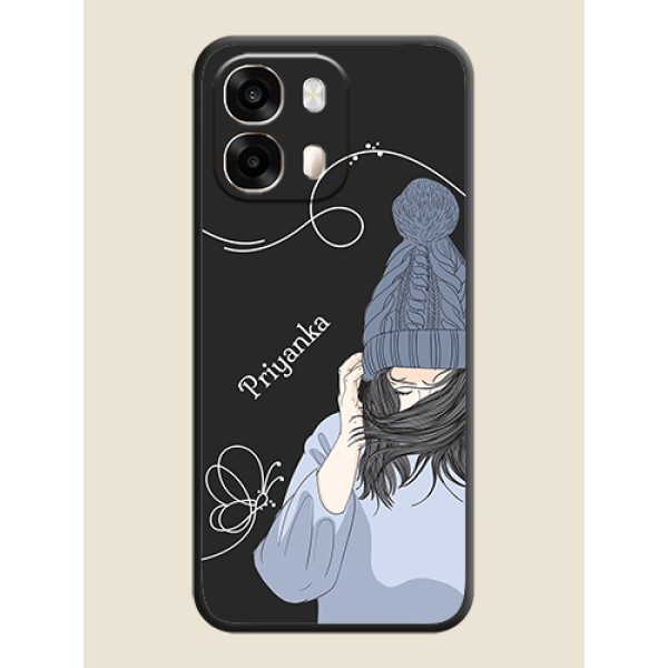 Girl With Blue Winter Outfiit Custom Text Design On Space Black Custom Soft Matte Mobile Back Cover - Oppo A6 Pro 5G Girl With Blue Winter Outfiit Custom Text Design On Space Black Custom Soft Matte Mobile Back Cover - Oppo A6 Pro 5G
