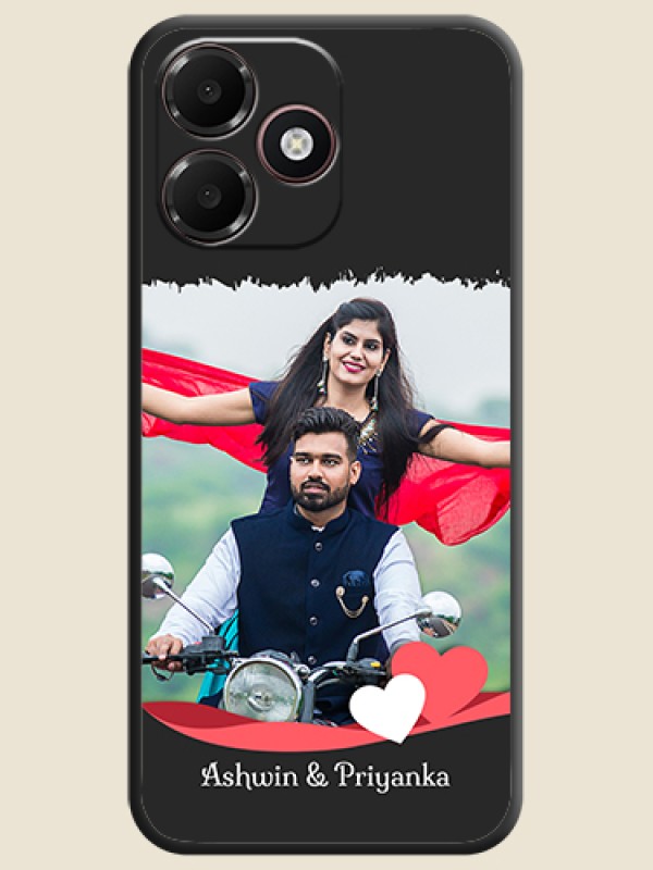 Pin Color Love Shaped Ribbon Design with Text On Space Black Custom Soft Matte Mobile Back Cover - Oppo A6c 4G