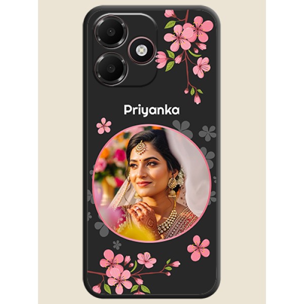 Round Image with Pink Color Floral Design on Photo On Space Black Custom Soft Matte Mobile Back Cover - Oppo A6c 4G Round Image with Pink Color Floral Design on Photo On Space Black Custom Soft Matte Mobile Back Cover - Oppo A6c 4G