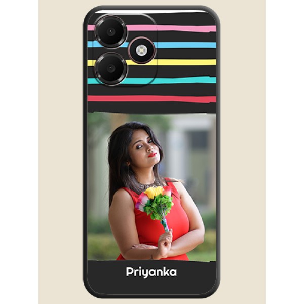 Multicolor Lines with Image On Space Black Custom Soft Matte Mobile Back Cover - Oppo A6c 4G Multicolor Lines with Image On Space Black Custom Soft Matte Mobile Back Cover - Oppo A6c 4G