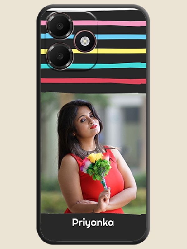Multicolor Lines with Image On Space Black Custom Soft Matte Mobile Back Cover - Oppo A6c 4G