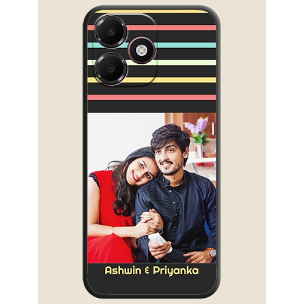 Color Stripes with Photo and Text on Photo On Space Black Custom Soft Matte Mobile Back Cover - Oppo A6c 4G Color Stripes with Photo and Text on Photo On Space Black Custom Soft Matte Mobile Back Cover - Oppo A6c 4G