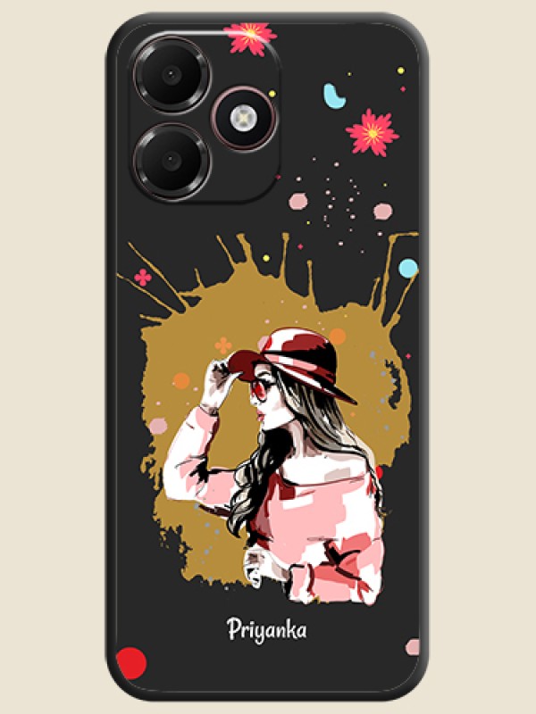 Mordern Lady With Color Splash Background With Custom Text On Space Black Custom Soft Matte Mobile Back Cover - Oppo A6c 4G