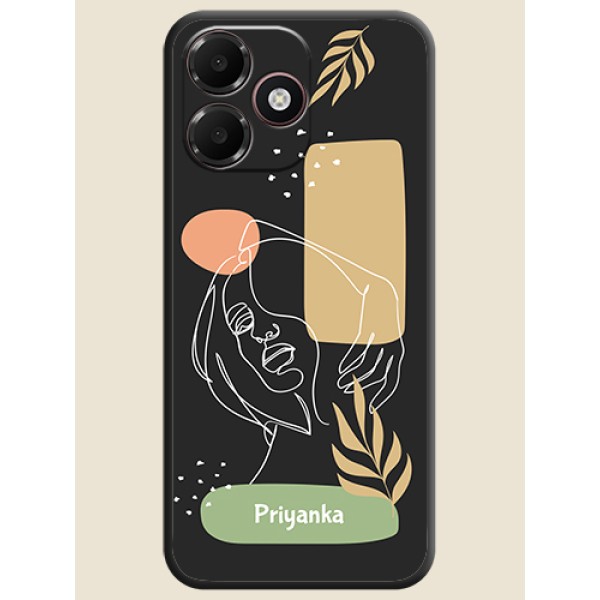 Custom Text With Line Art Of Women & Leaves Design On Space Black Custom Soft Matte Mobile Back Cover - Oppo A6c 4G Custom Text With Line Art Of Women & Leaves Design On Space Black Custom Soft Matte Mobile Back Cover - Oppo A6c 4G