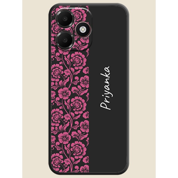 Pink Floral Pattern Design With Custom Text On Space Black Custom Soft Matte Mobile Back Cover - Oppo A6c 4G Pink Floral Pattern Design With Custom Text On Space Black Custom Soft Matte Mobile Back Cover - Oppo A6c 4G