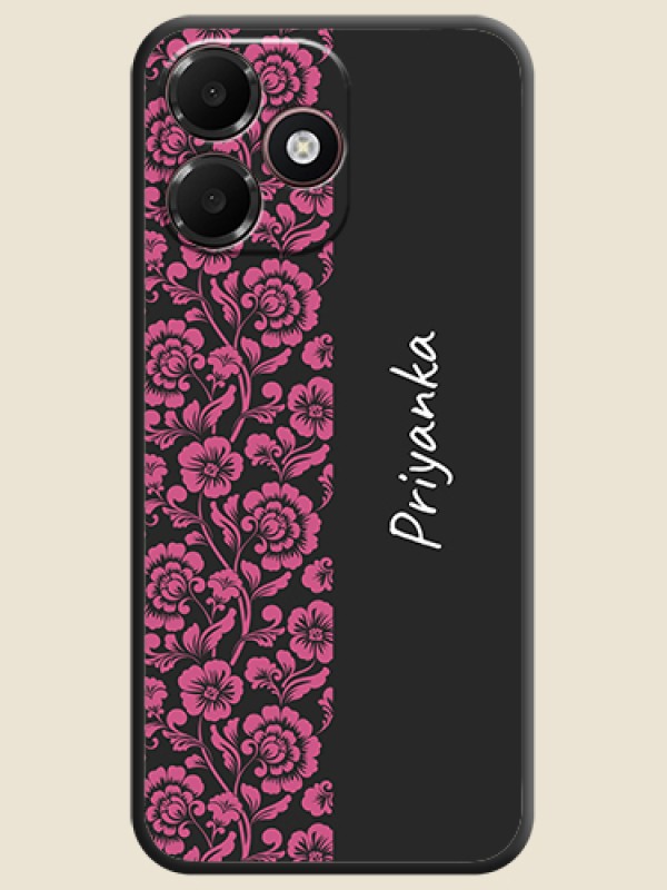 Pink Floral Pattern Design With Custom Text On Space Black Custom Soft Matte Mobile Back Cover - Oppo A6c 4G