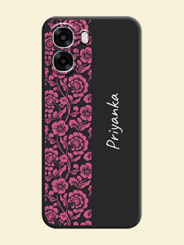Pink Floral Pattern Design With Custom Text On Space Black Custom Soft Matte Mobile Back Cover - Oppo A6x 4G