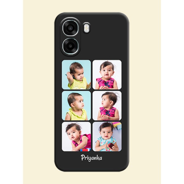 Floral Art with 6 Image Holder on Photo On Space Black Custom Soft Matte Mobile Back Cover - Oppo A6x 5G Floral Art with 6 Image Holder on Photo On Space Black Custom Soft Matte Mobile Back Cover - Oppo A6x 5G