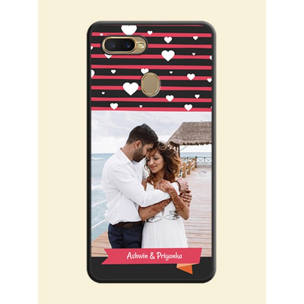 White Color Love Symbols with Pink Lines Pattern on Space Black Custom Soft Matte Phone Cases - Oppo A7 White Color Love Symbols with Pink Lines Pattern on Space Black Custom Soft Matte Phone Cases - Oppo A7
