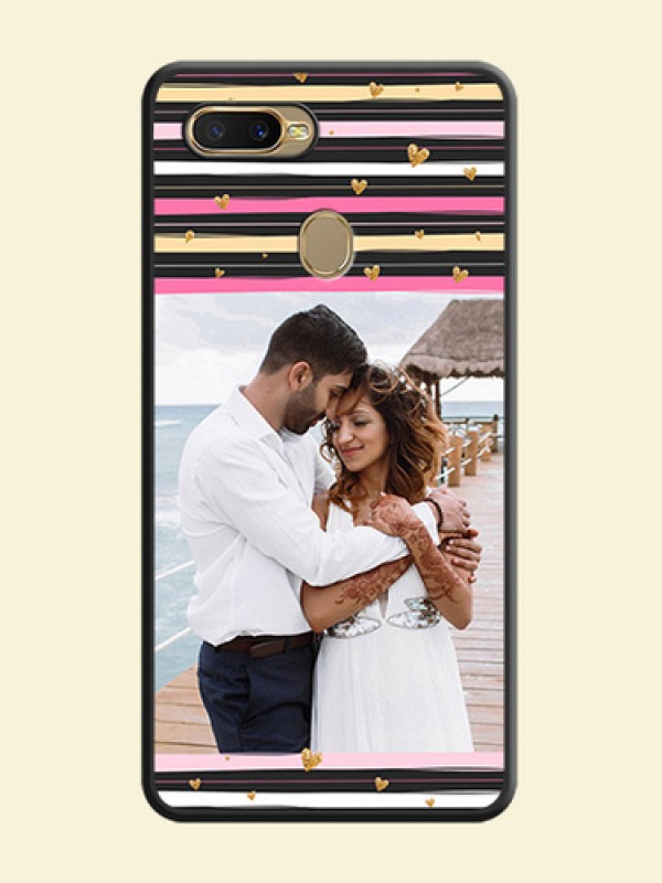 Multicolor Lines and Golden Love Symbols Design on Photo on Space Black Soft Matte Mobile Cover - Oppo A7