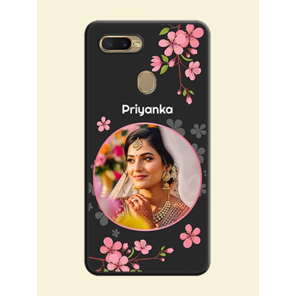 Round Image with Pink Color Floral Design on Photo on Space Black Soft Matte Back Cover - Oppo A7