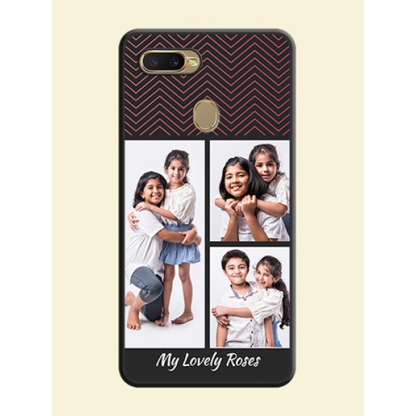 Wave Pattern with 3 Image Holder on Space Black Custom Soft Matte Back Cover - Oppo A7 Wave Pattern with 3 Image Holder on Space Black Custom Soft Matte Back Cover - Oppo A7