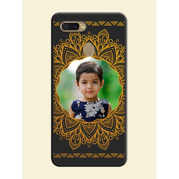 Round Image with Floral Design on Photo on Space Black Soft Matte Mobile Cover - Oppo A7 Round Image with Floral Design on Photo on Space Black Soft Matte Mobile Cover - Oppo A7