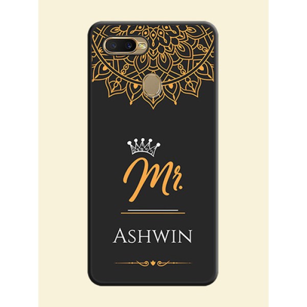 Mr Name with Floral Design on Personalised Space Black Soft Matte Cases - Oppo A7