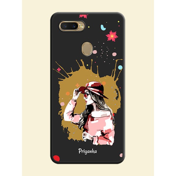 Mordern Lady With Color Splash Background With Custom Text On Space Black Personalized Soft Matte Phone Covers -Oppo A7