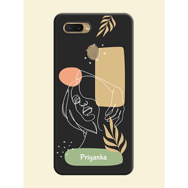 Custom Text With Line Art Of Women & Leaves Design On Space Black Personalized Soft Matte Phone Covers -Oppo A7 Custom Text With Line Art Of Women & Leaves Design On Space Black Personalized Soft Matte Phone Covers -Oppo A7