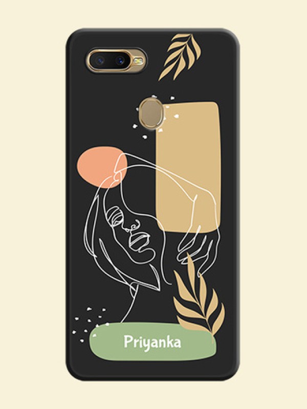 Custom Text With Line Art Of Women & Leaves Design On Space Black Personalized Soft Matte Phone Covers -Oppo A7